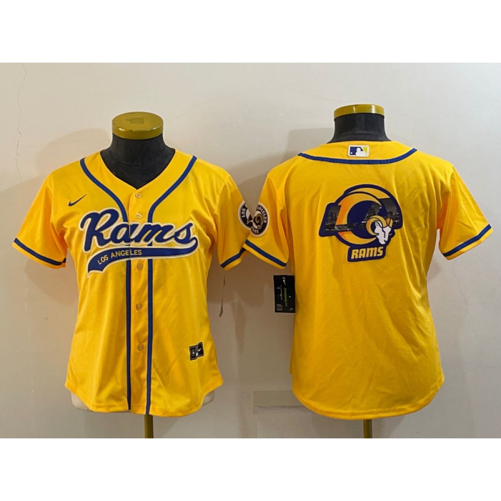 Youth Los Angeles Rams Yellow Team Big Logo With Patch Cool Base Stitched Baseball Jersey Youth Los Angeles Rams Yellow Team Big Logo With Patch Cool Base Stitched Baseball Jersey