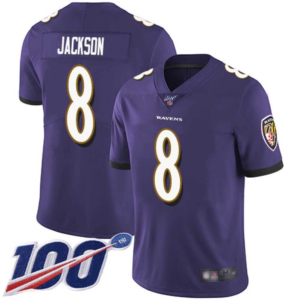 Men's Baltimore Ravens #8 Lamar Jackson Purple 2019 100th Season Vapor Untouchable Limited NFL Jersey Men's Baltimore Ravens #8 Lamar Jackson Purple 2019 100th Season Vapor Untouchable Limited NFL Jersey