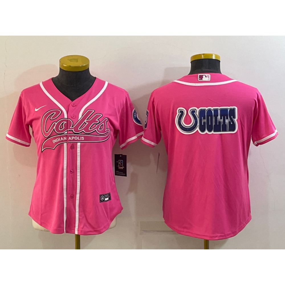 Women's Indianapolis Colts Team Big Logo Pink With Patch Cool Base Stitched Baseball Jersey(Run Small) Women's Indianapolis Colts Team Big Logo Pink With Patch Cool Base Stitched Baseball Jersey(Run Small)