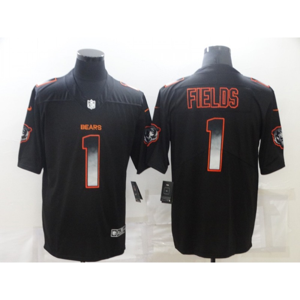 Men's Chicago Bears #1 Justin Fields Black Smoke Fashion Limited Stitched Jersey Men's Chicago Bears #1 Justin Fields Black Smoke Fashion Limited Stitched Jersey