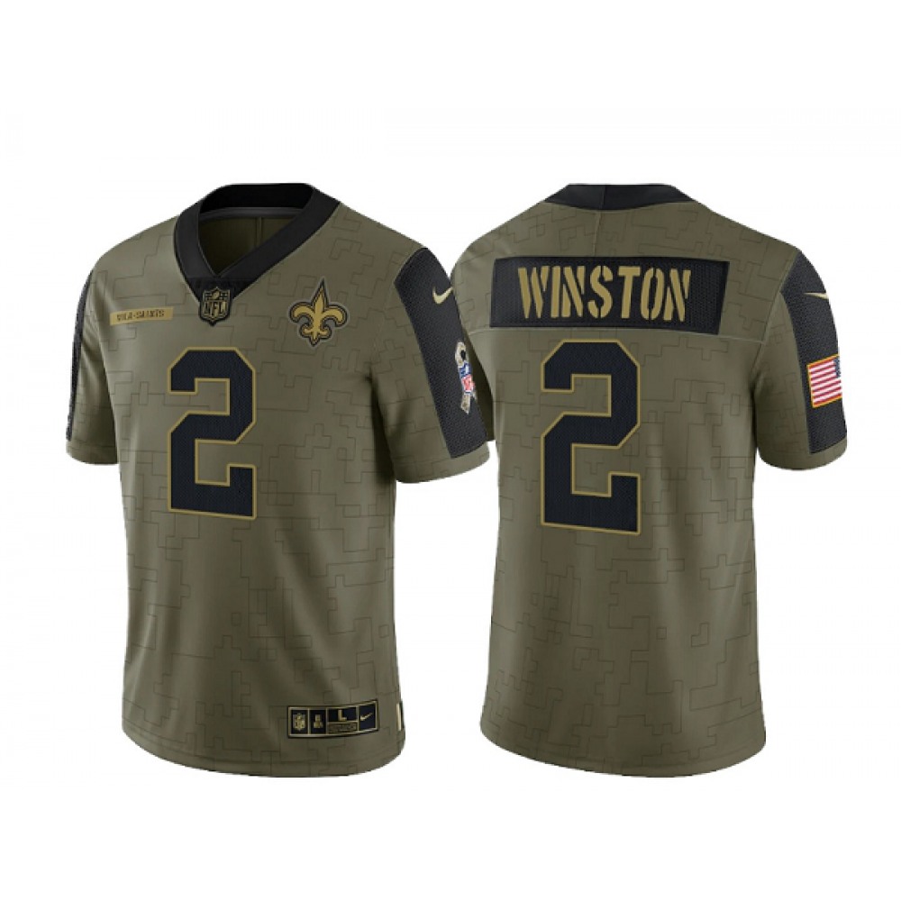 Men's New Orleans Saints #2 Jameis Winston 2021 Olive Salute To Service Limited Stitched Jersey Men's New Orleans Saints #2 Jameis Winston 2021 Olive Salute To Service Limited Stitched Jersey
