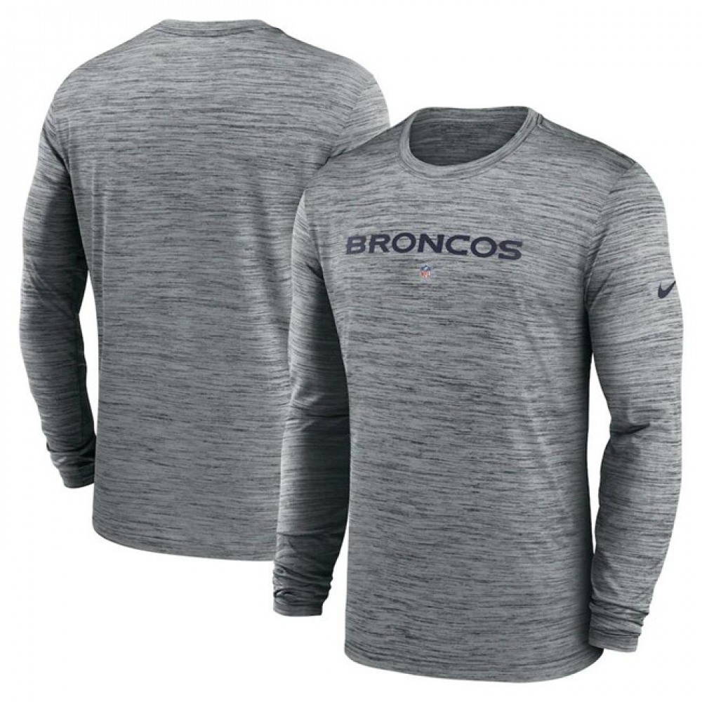 Men's Denver Broncos Heather Gray Sideline Team Velocity Performance Long Sleeve T-Shirt Men's Denver Broncos Heather Gray Sideline Team Velocity Performance Long Sleeve T-Shirt