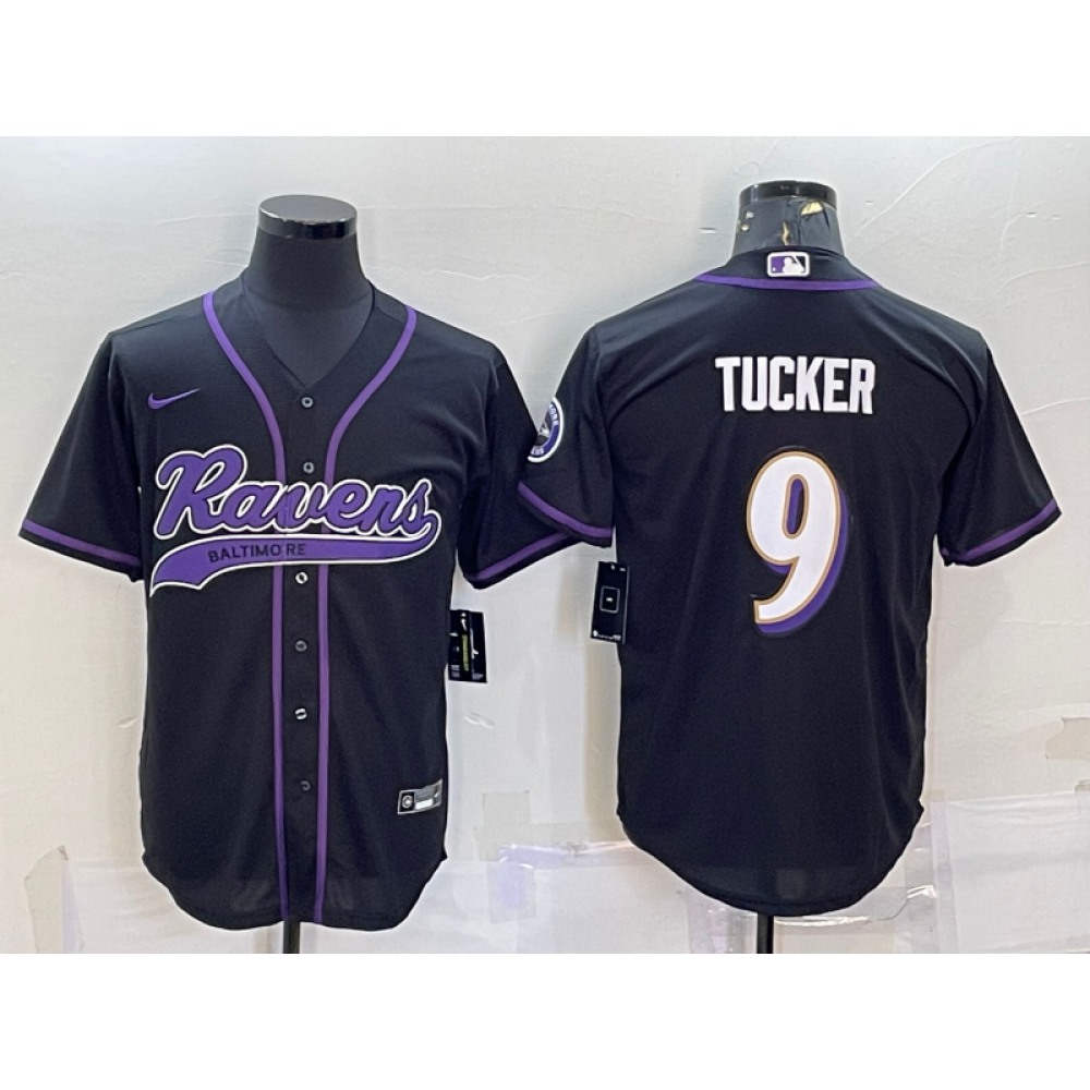 Men's Baltimore Ravens #9 Justin Tucker Black With Patch Cool Base Stitched Baseball Jersey Men's Baltimore Ravens #9 Justin Tucker Black With Patch Cool Base Stitched Baseball Jersey