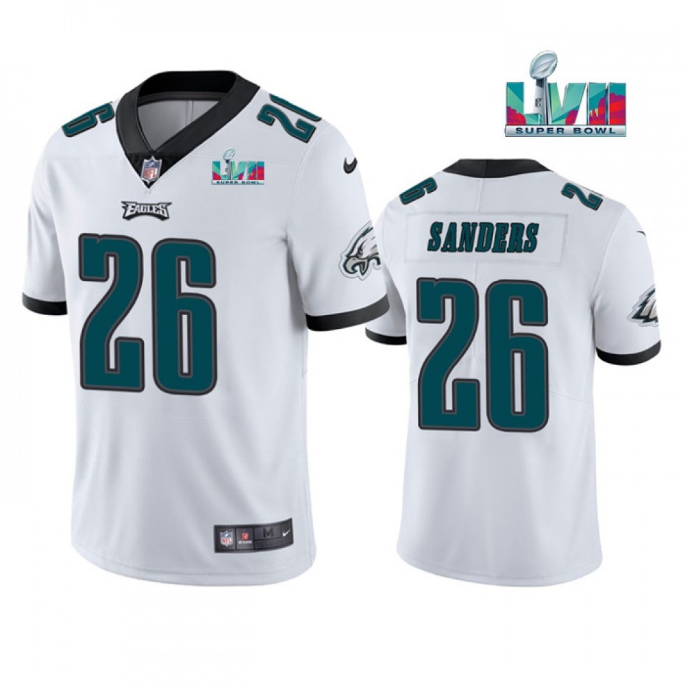 Men's Philadelphia Eagles #26 Miles Sanders White Super Bowl LVII Patch Vapor Untouchable Limited Stitched Jersey Men's Philadelphia Eagles #26 Miles Sanders White Super Bowl LVII Patch Vapor Untouchable Limited Stitched Jersey