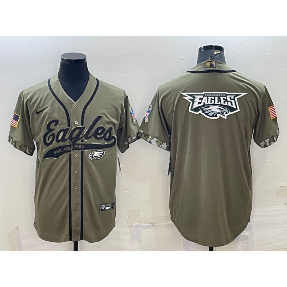 Men's Philadelphia Eagles Olive 2022 Salute To Service Team Big Logo Cool Base Stitched Baseball Jersey 001 Men's Philadelphia Eagles Olive 2022 Salute To Service Team Big Logo Cool Base Stitched Baseball Jersey 001