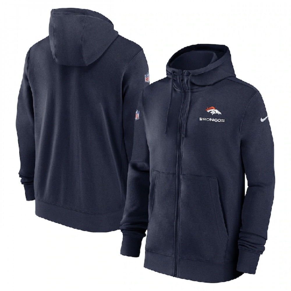 Men's Denver Broncos Navy Sideline Club Performance Full-Zip Hoodie Men's Denver Broncos Navy Sideline Club Performance Full-Zip Hoodie