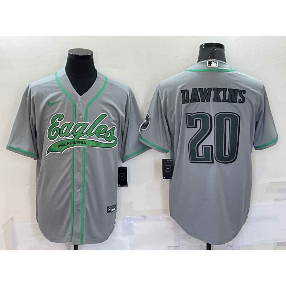 Men's Philadelphia Eagles #20 Brian Dawkins Grey With Patch Cool Base Stitched Baseball Jersey Men's Philadelphia Eagles #20 Brian Dawkins Grey With Patch Cool Base Stitched Baseball Jersey