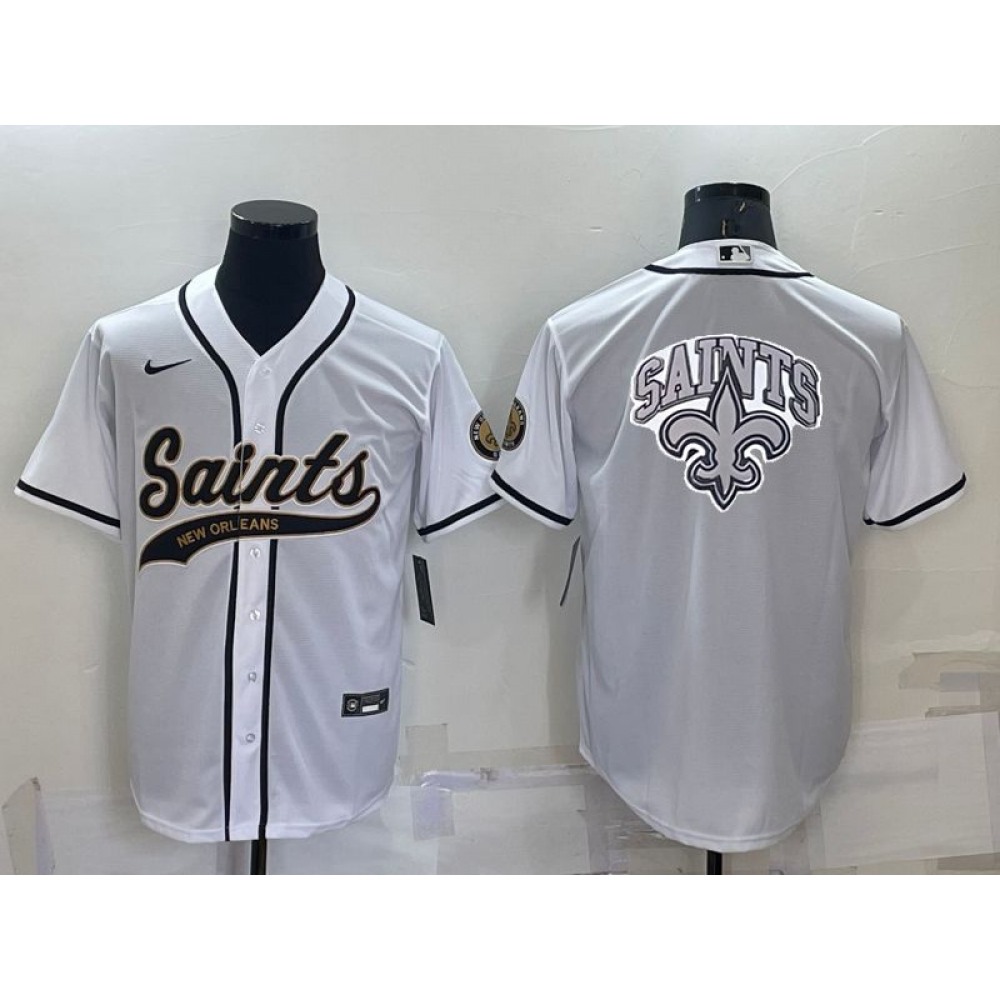 Men's New Orleans Saints White Team Big Logo With Patch Cool Base Stitched Baseball Jersey Men's New Orleans Saints White Team Big Logo With Patch Cool Base Stitched Baseball Jersey