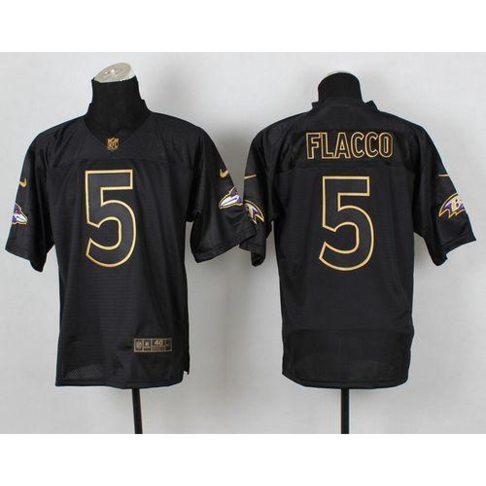 Nike Ravens #5 Joe Flacco Black Gold No. Fashion Men's Stitched NFL Elite Jersey Nike Ravens #5 Joe Flacco Black Gold No. Fashion Men's Stitched NFL Elite Jersey