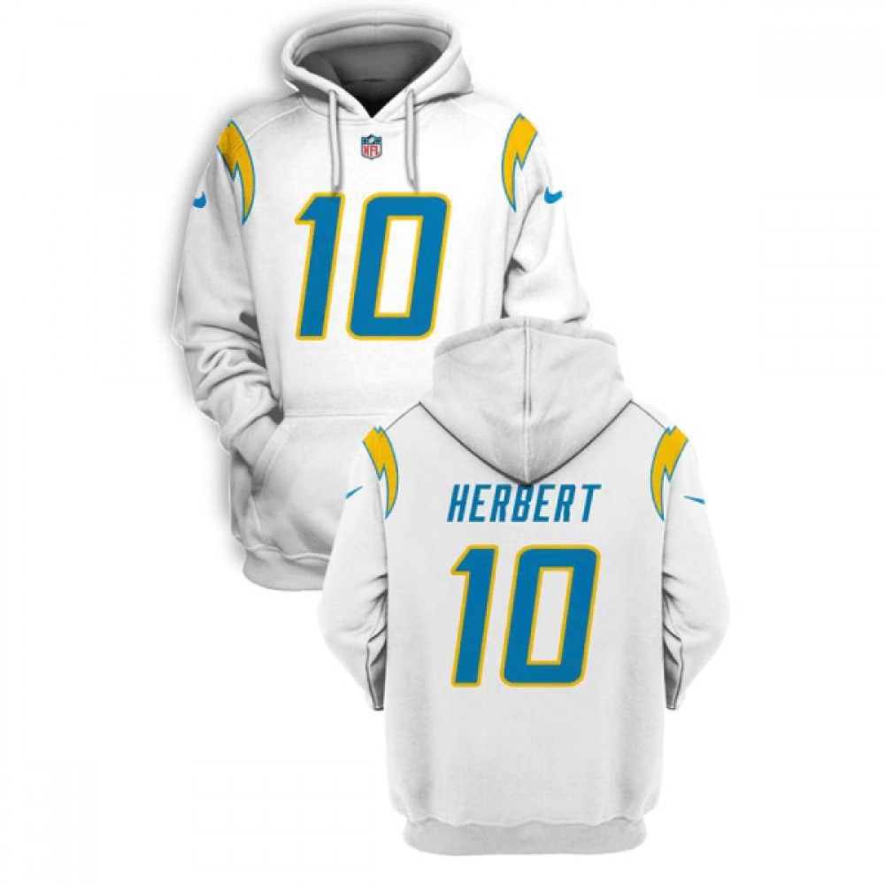 Men's Los Angeles Chargers #10 Justin Herbert 2021 White Pullover Hoodie Men's Los Angeles Chargers #10 Justin Herbert 2021 White Pullover Hoodie