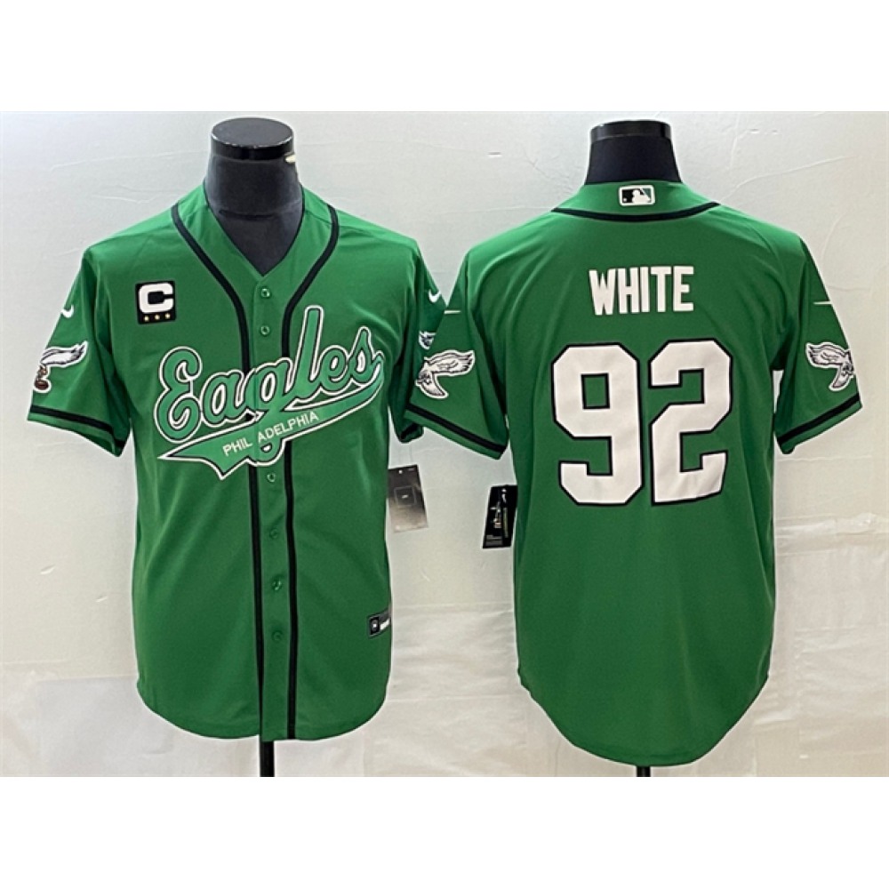 Men's Philadelphia Eagles #92 Reggie White Green With 3-star C Patch Cool Base Stitched Baseball Jersey Men's Philadelphia Eagles #92 Reggie White Green With 3-star C Patch Cool Base Stitched Baseball Jersey