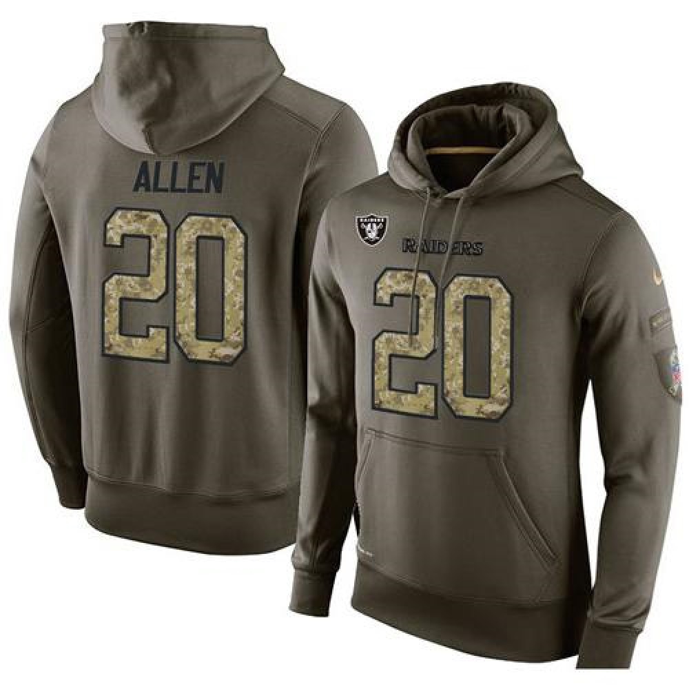 NFL Men's Nike Oakland Raiders #20 Nate Allen Stitched Green Olive Salute To Service KO Performance Hoodie NFL Men's Nike Oakland Raiders #20 Nate Allen Stitched Green Olive Salute To Service KO Performance Hoodie