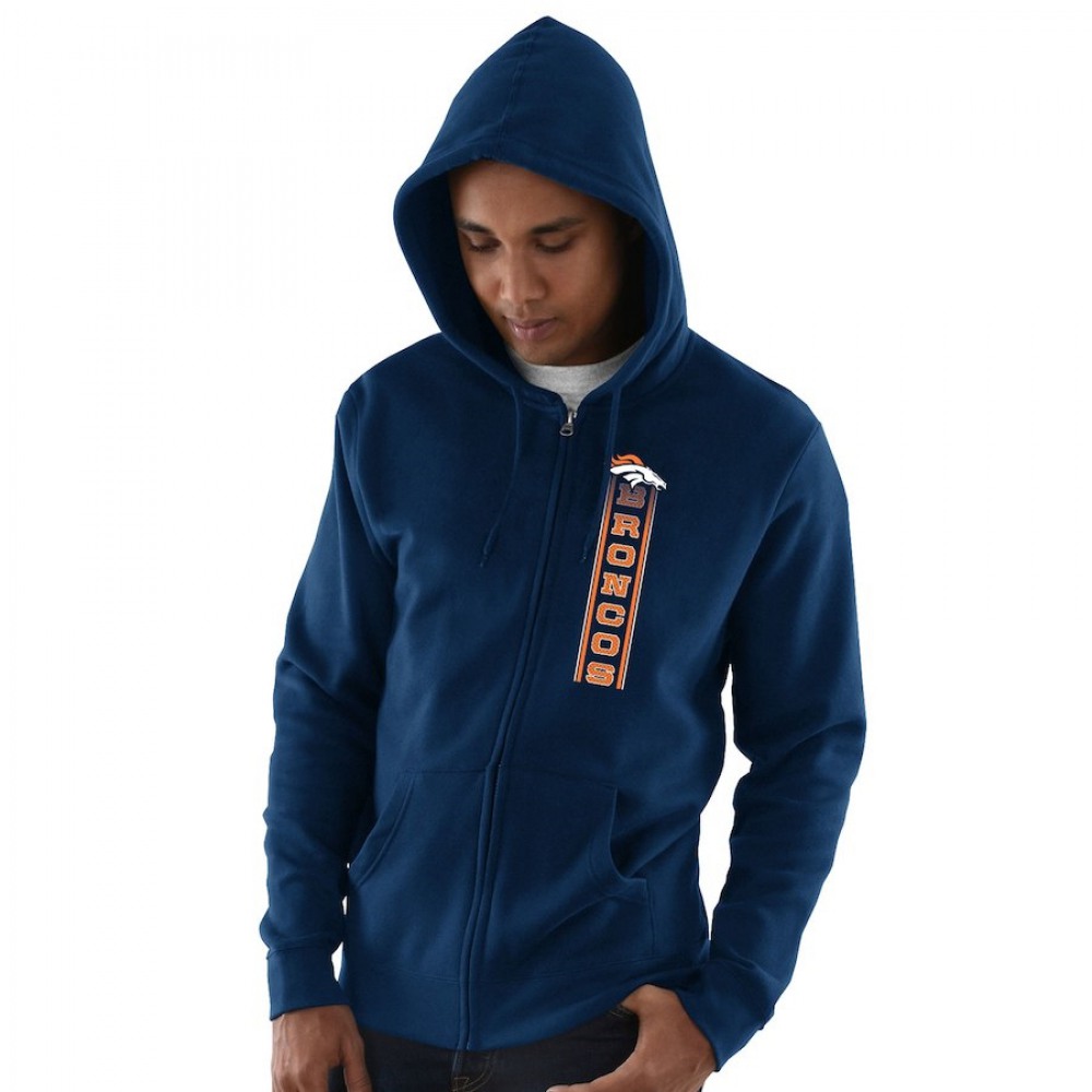 Men's Denver Broncos Navy Hook and Ladder Full-Zip NFL Hoodie Men's Denver Broncos Navy Hook and Ladder Full-Zip NFL Hoodie