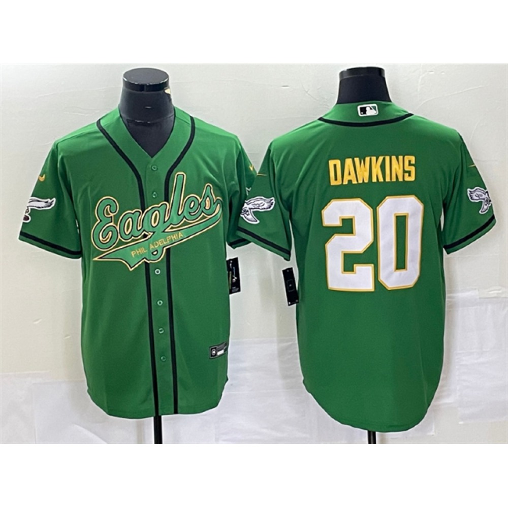 Men's Philadelphia Eagles #20 Brian Dawkins Green Gold Cool Base Stitched Baseball Jersey Men's Philadelphia Eagles #20 Brian Dawkins Green Gold Cool Base Stitched Baseball Jersey