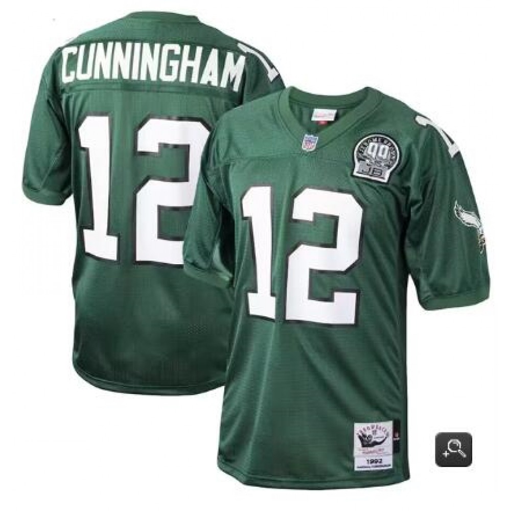 Men's Philadelphia Eagles #12 Randall Cunningham Kelly Green Mitchell & Ness 1992 Throwback Stitched Football Jersey Men's Philadelphia Eagles #12 Randall Cunningham Kelly Green Mitchell & Ness 1992 Throwback Stitched Football Jersey