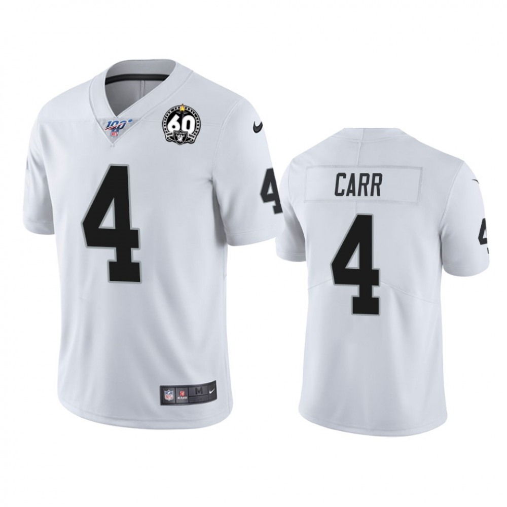 Men's Oakland Raiders #4 Derek Carr White 100th Season With 60 Patch Vapor Limited Stitched NFL Jersey Men's Oakland Raiders #4 Derek Carr White 100th Season With 60 Patch Vapor Limited Stitched NFL Jersey