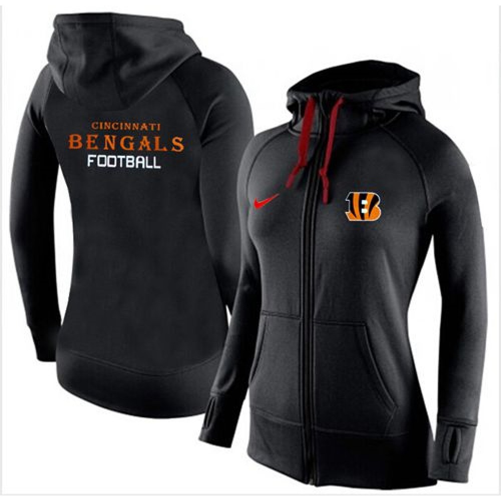 Women's Nike Cincinnati Bengals Full-Zip Performance Hoodie Black Women's Nike Cincinnati Bengals Full-Zip Performance Hoodie Black