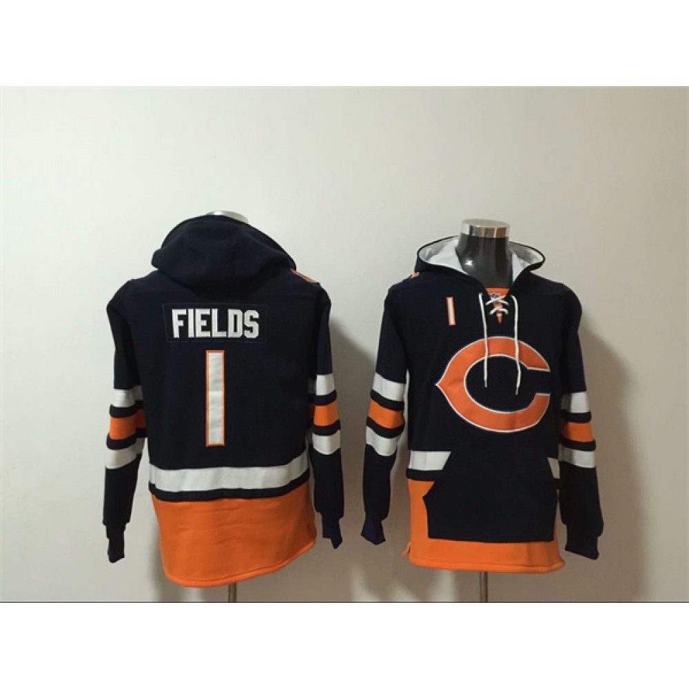 Men's Chicago Bears #1 Justin Fields Black Ageless Must-Have Lace-Up Pullover Hoodie Men's Chicago Bears #1 Justin Fields Black Ageless Must-Have Lace-Up Pullover Hoodie