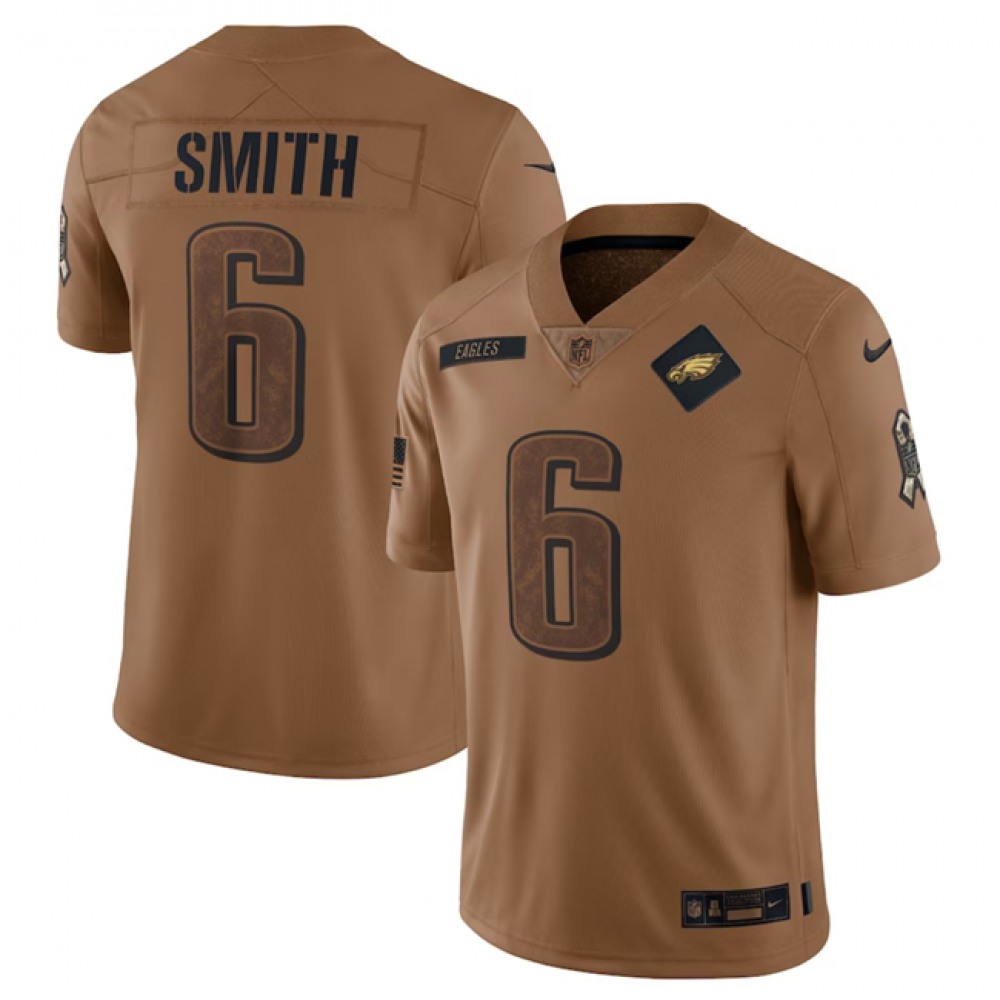 Men's Philadelphia Eagles #6 DeVonta Smith 2023 Brown Salute To Service Limited Stitched Football Jersey Men's Philadelphia Eagles #6 DeVonta Smith 2023 Brown Salute To Service Limited Stitched Football Jersey