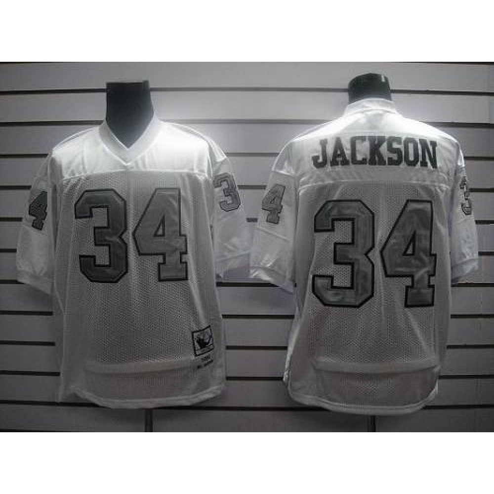 Mitchell and Ness Raiders #34 Bo Jackson White Silver No. Stitched NFL Jersey Mitchell and Ness Raiders #34 Bo Jackson White Silver No. Stitched NFL Jersey
