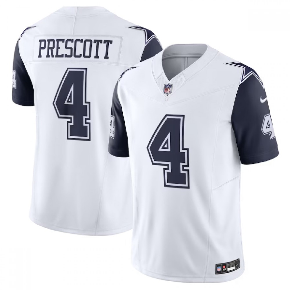 Men's Dallas Cowboys #4 Dak Prescott White 2023 F.U.S.E. Vapor Limited Stitched Football Jersey Men's Dallas Cowboys #4 Dak Prescott White 2023 F.U.S.E. Vapor Limited Stitched Football Jersey