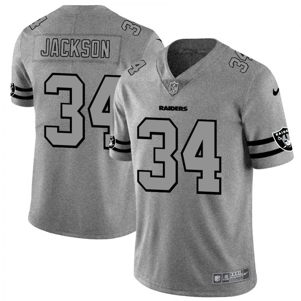 Men's Oakland Raiders #34 Bo Jackson 2019 Gray Gridiron Team Logo Limited Stitched NFL Jersey Men's Oakland Raiders #34 Bo Jackson 2019 Gray Gridiron Team Logo Limited Stitched NFL Jersey