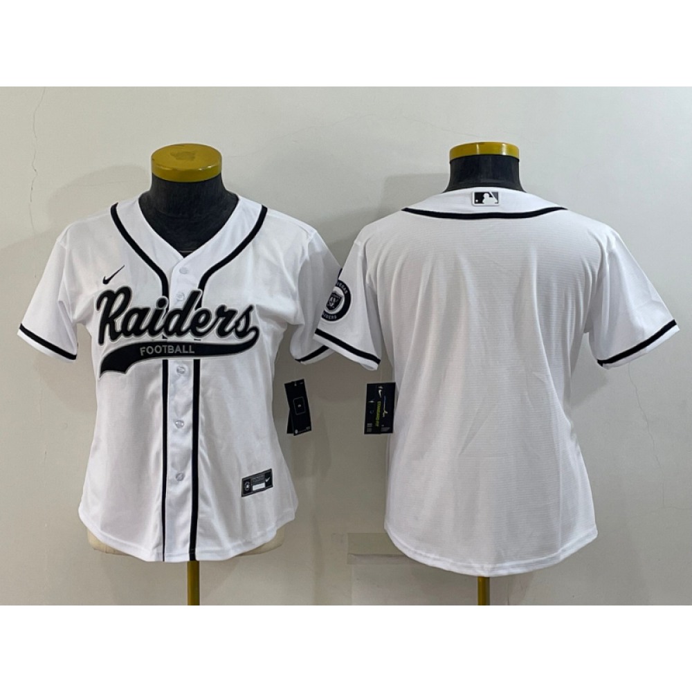 Women's Las Vegas Raiders Blank White With Patch Cool Base Stitched Baseball Jersey(Run Small) Women's Las Vegas Raiders Blank White With Patch Cool Base Stitched Baseball Jersey(Run Small)