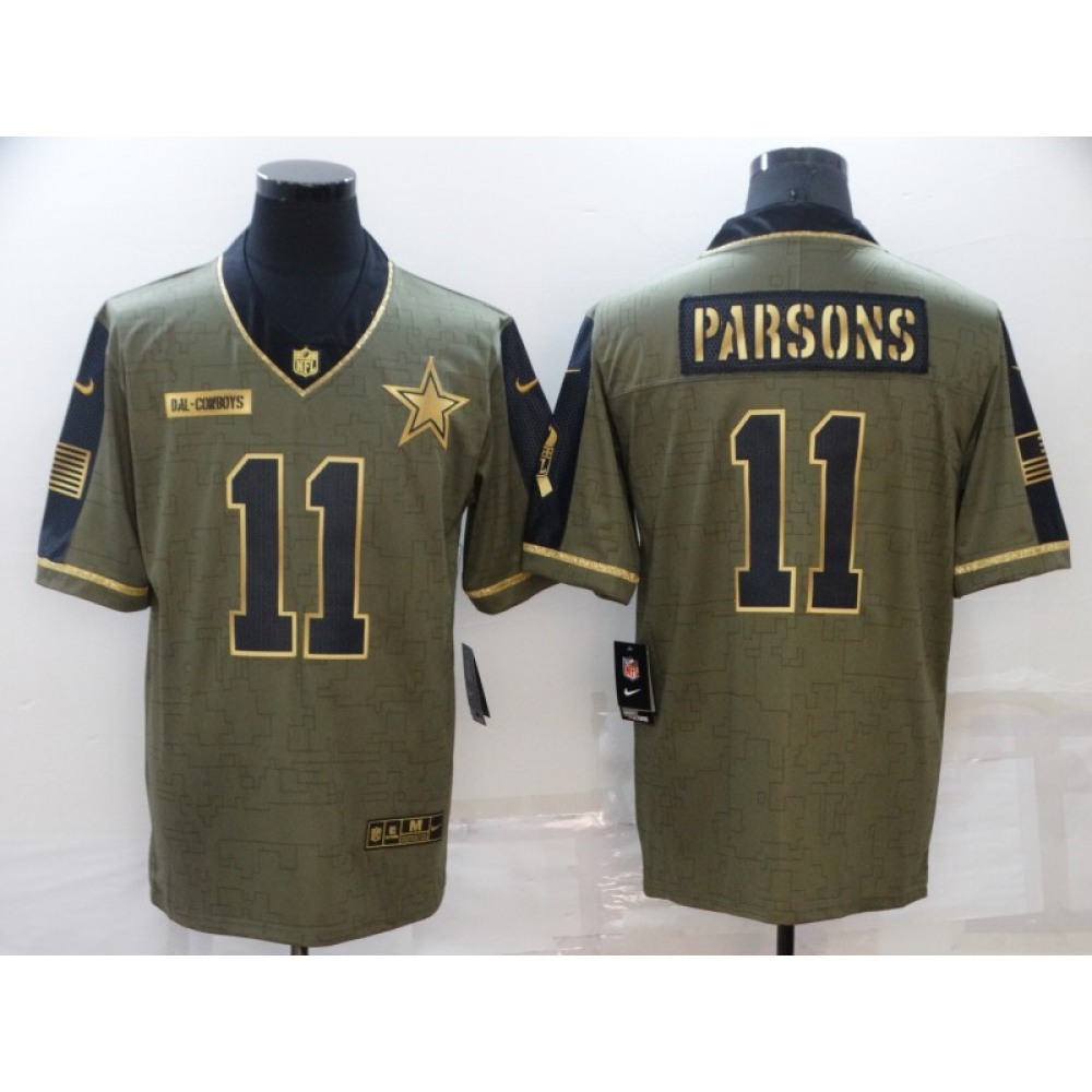 Men's Dallas Cowboys #11 Micah Parsons 2021 Olive Salute To Service Golden Limited Stitched Jersey Men's Dallas Cowboys #11 Micah Parsons 2021 Olive Salute To Service Golden Limited Stitched Jersey