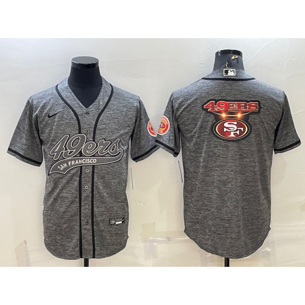 Men's San Francisco 49ers Grey Team Big Logo With Patch Cool Base Stitched Baseball Jersey Men's San Francisco 49ers Grey Team Big Logo With Patch Cool Base Stitched Baseball Jersey