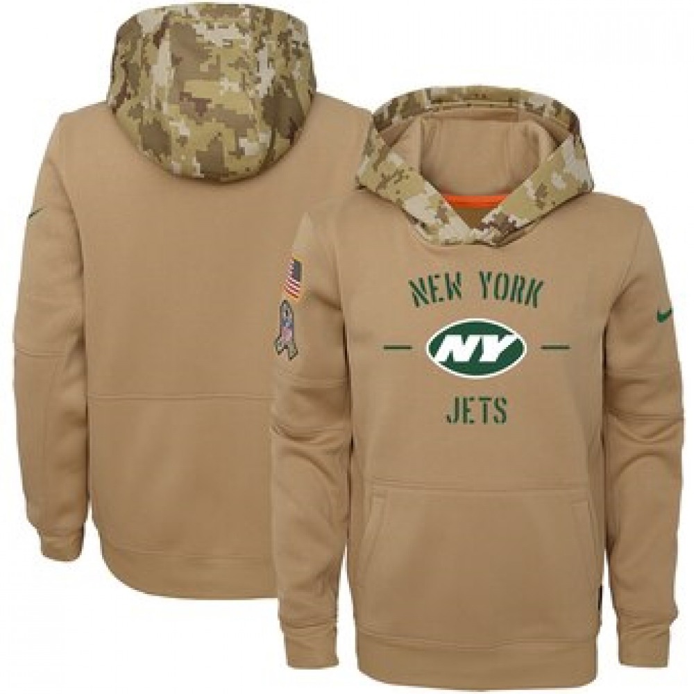 Youth New York Jets Khaki 2019 Salute to Service Therma Pullover Hoodie Youth New York Jets Khaki 2019 Salute to Service Therma Pullover Hoodie
