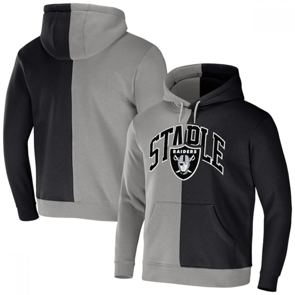 Men's Las Vegas Raiders Black/Grey Split Logo Pullover Hoodie Men's Las Vegas Raiders Black/Grey Split Logo Pullover Hoodie