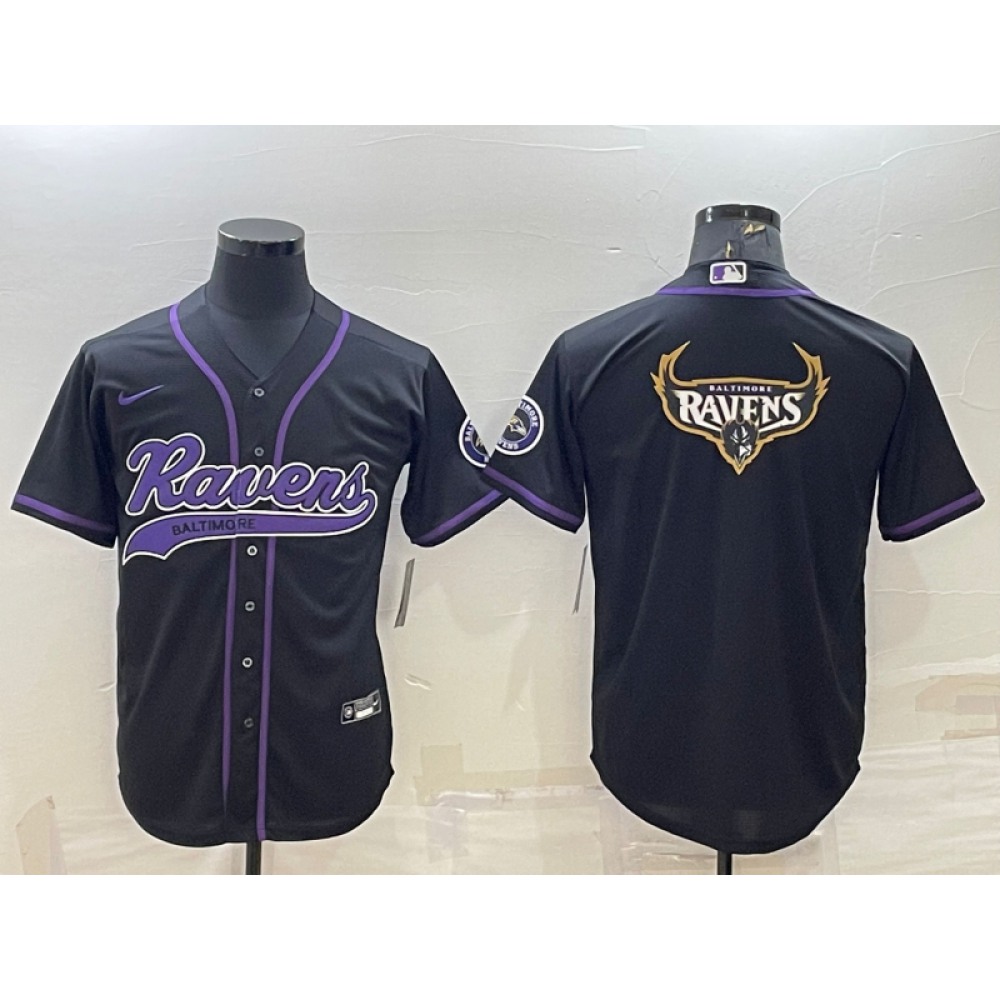Men's Baltimore Ravens Black Team Big Logo With Patch Cool Base Stitched Baseball Jersey Men's Baltimore Ravens Black Team Big Logo With Patch Cool Base Stitched Baseball Jersey