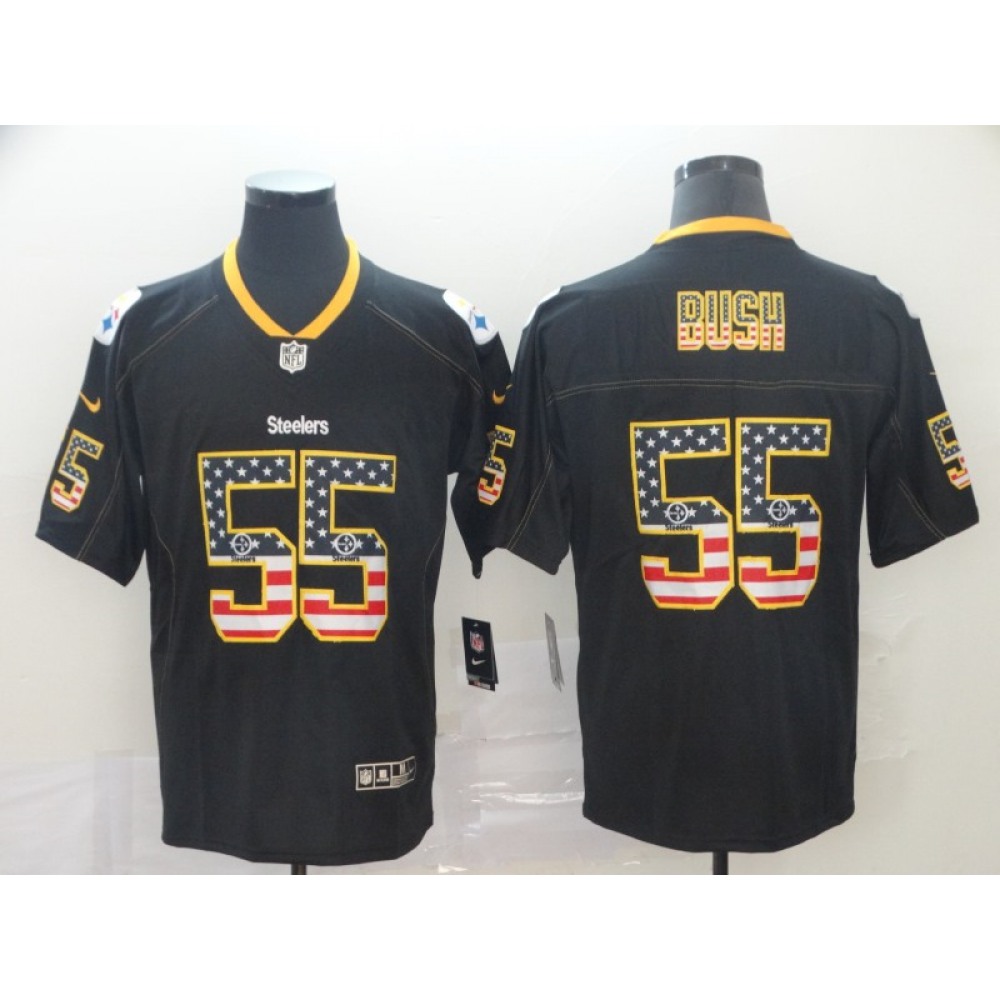 Men's Pittsburgh Steelers #55 Devin Bush Black USA Flag Color Rush Limited Stitched NFL Jersey Men's Pittsburgh Steelers #55 Devin Bush Black USA Flag Color Rush Limited Stitched NFL Jersey