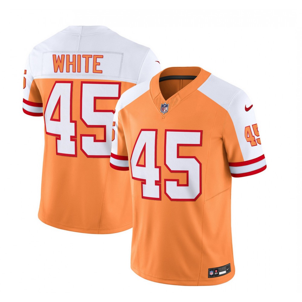 Men's Tampa Bay Buccaneers #45 Devin White 2023 F.U.S.E. White/Orange Throwback Limited Stitched Jersey Men's Tampa Bay Buccaneers #45 Devin White 2023 F.U.S.E. White/Orange Throwback Limited Stitched Jersey