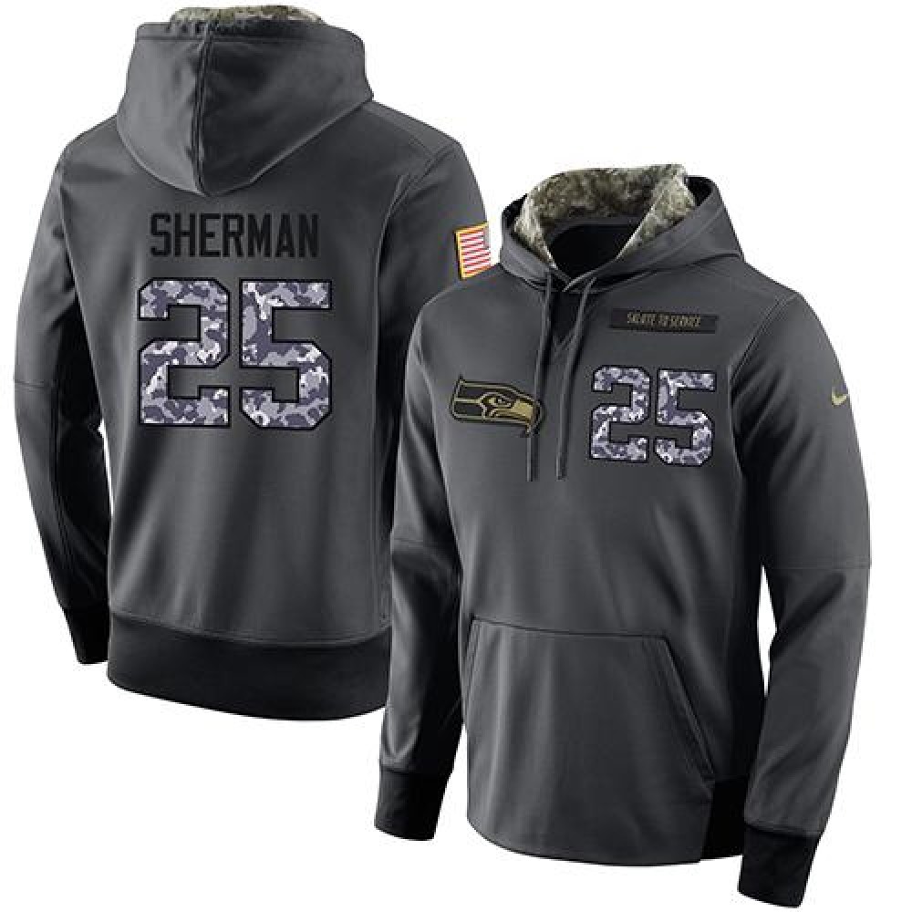 NFL Men's Nike Seattle Seahawks #25 Richard Sherman Stitched Black Anthracite Salute to Service Player Performance Hoodie NFL Men's Nike Seattle Seahawks #25 Richard Sherman Stitched Black Anthracite Salute to Service Player Performance Hoodie