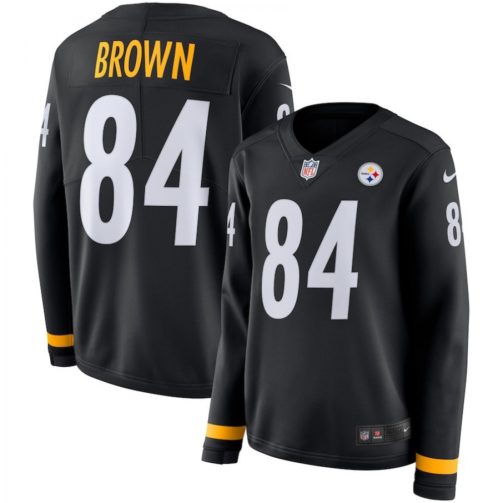 Women's Pittsburgh Steelers #84 Antonio Brown Black Therma Long Sleeve Stitched NFL Jersey Women's Pittsburgh Steelers #84 Antonio Brown Black Therma Long Sleeve Stitched NFL Jersey