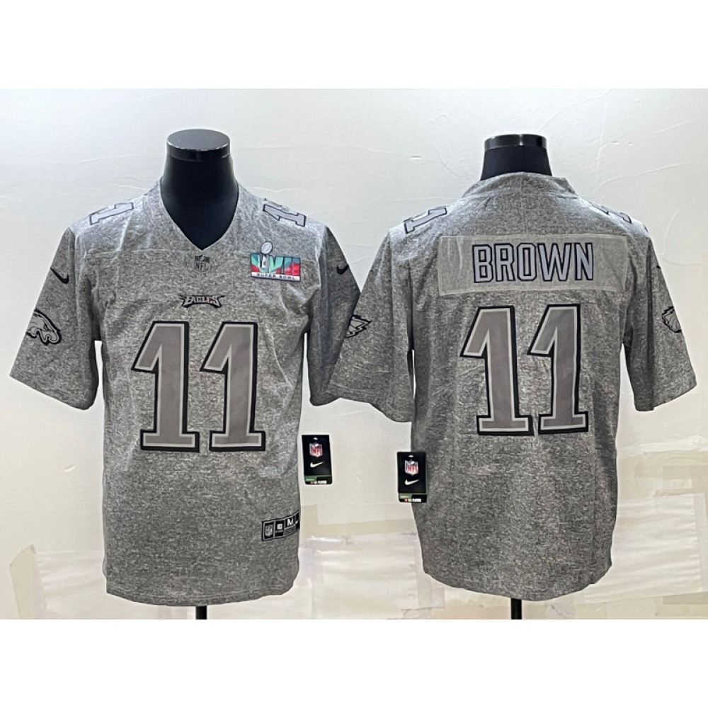 Men's Philadelphia Eagles #11 A. J. Brown Grey Super Bowl LVII Patch Stitched Jersey Men's Philadelphia Eagles #11 A. J. Brown Grey Super Bowl LVII Patch Stitched Jersey