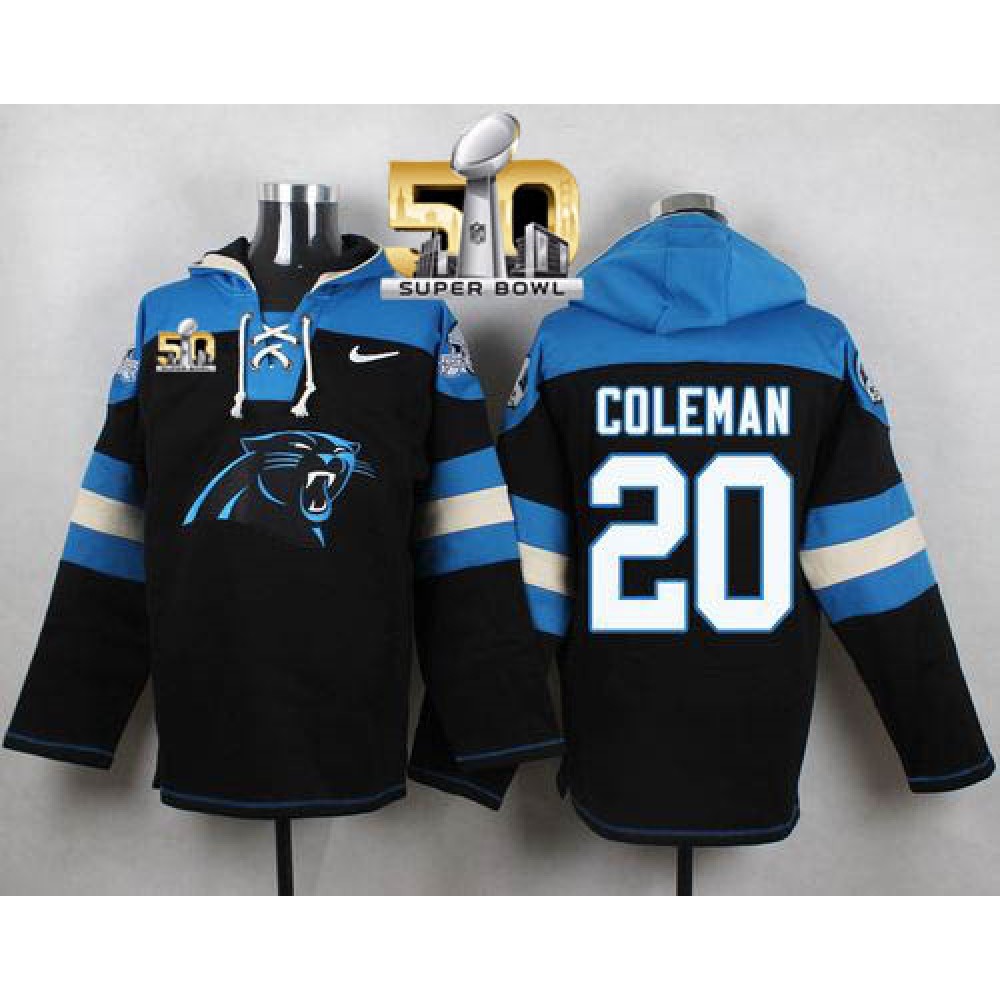 Nike Panthers #20 Kurt Coleman Black Super Bowl 50 Player Pullover NFL Hoodie
