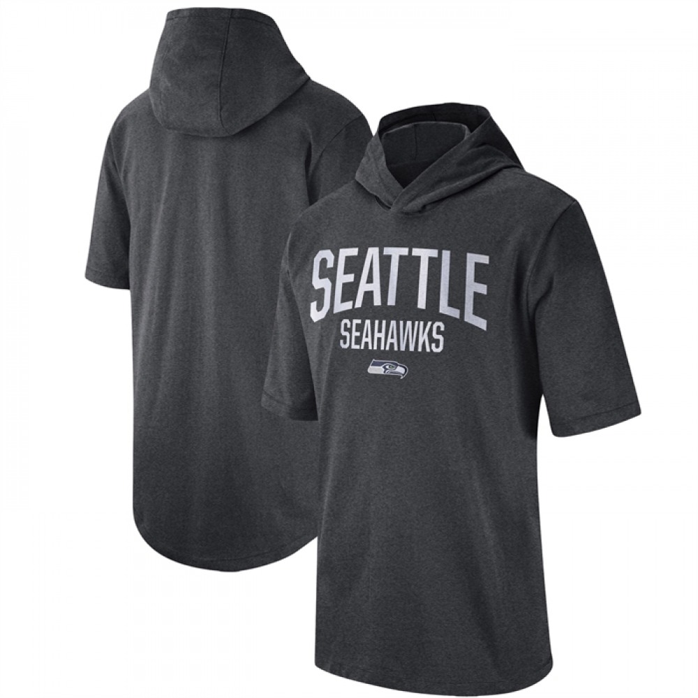 Men's Seattle Seahawks Heathered Charcoal Sideline Training Hoodie Performance T-Shirt Men's Seattle Seahawks Heathered Charcoal Sideline Training Hoodie Performance T-Shirt