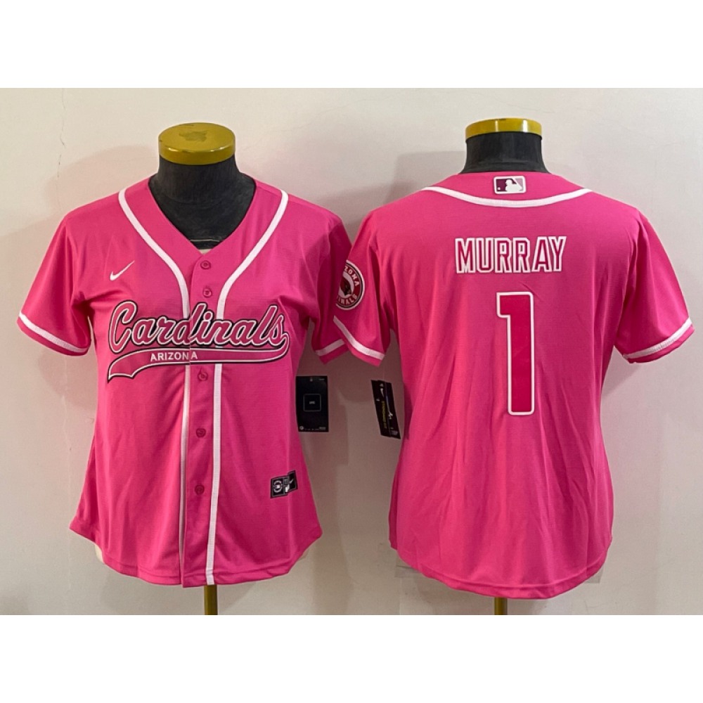 Women's Arizona Cardinals #1 Kyler Murray Pink With Patch Cool Base Stitched Baseball Jersey(Run Small) Women's Arizona Cardinals #1 Kyler Murray Pink With Patch Cool Base Stitched Baseball Jersey(Run Small)