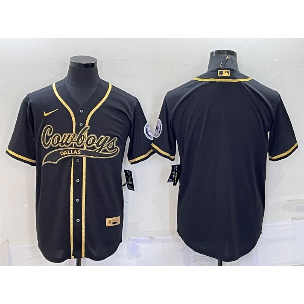 Men's Dallas Cowboys Black Gold With Patch Cool Base Stitched Baseball Jersey Men's Dallas Cowboys Black Gold With Patch Cool Base Stitched Baseball Jersey