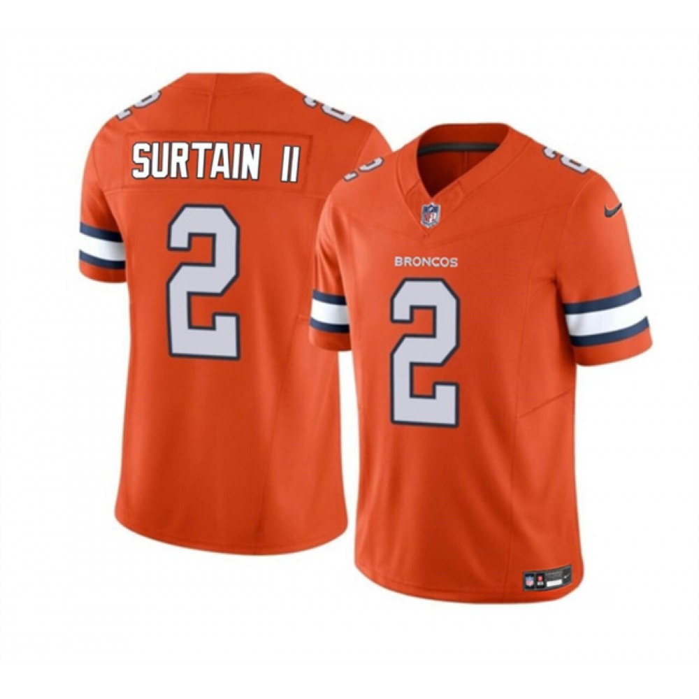 Men's Denver Broncos #2 Pat Surtain II Orange 2023 F.U.S.E. Vapor Untouchable Stitched Jersey Men's Denver Broncos #2 Pat Surtain II Orange 2023 F.U.S.E. Vapor Untouchable Stitched Jersey