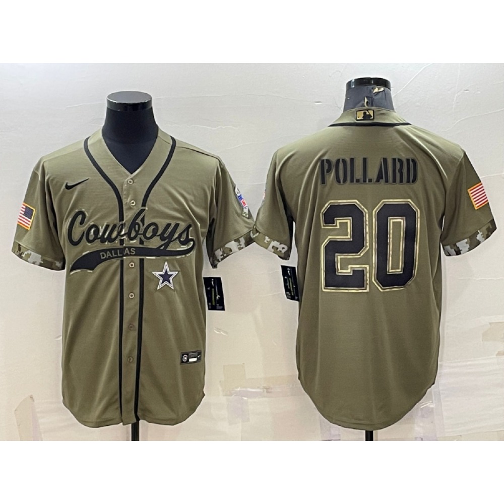 Men's Dallas Cowboys #20 Tony Pollard 2022 Olive Salute to Service Cool Base Stitched Baseball Jersey Men's Dallas Cowboys #20 Tony Pollard 2022 Olive Salute to Service Cool Base Stitched Baseball Jersey