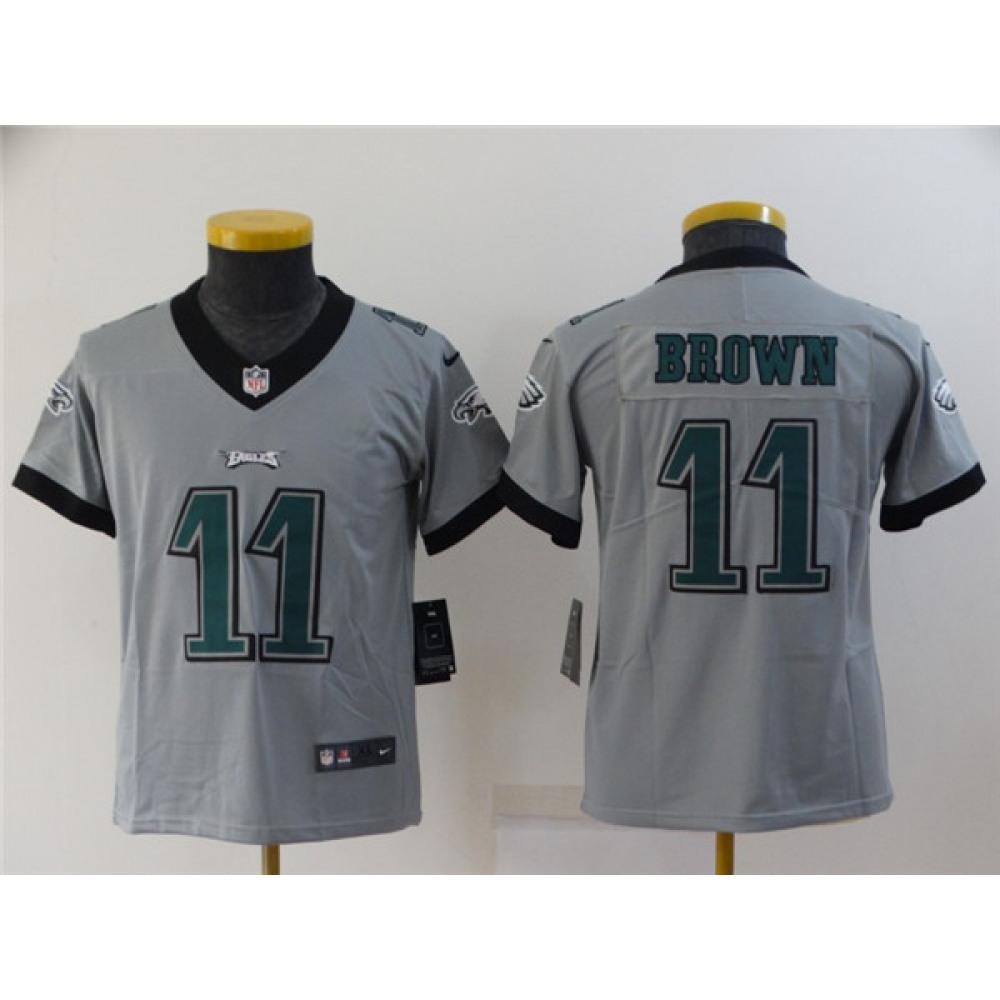 Youth Philadelphia Eagles #11 A. J. Brown Grey Inverted Legend Stitched Football Jersey Youth Philadelphia Eagles #11 A. J. Brown Grey Inverted Legend Stitched Football Jersey