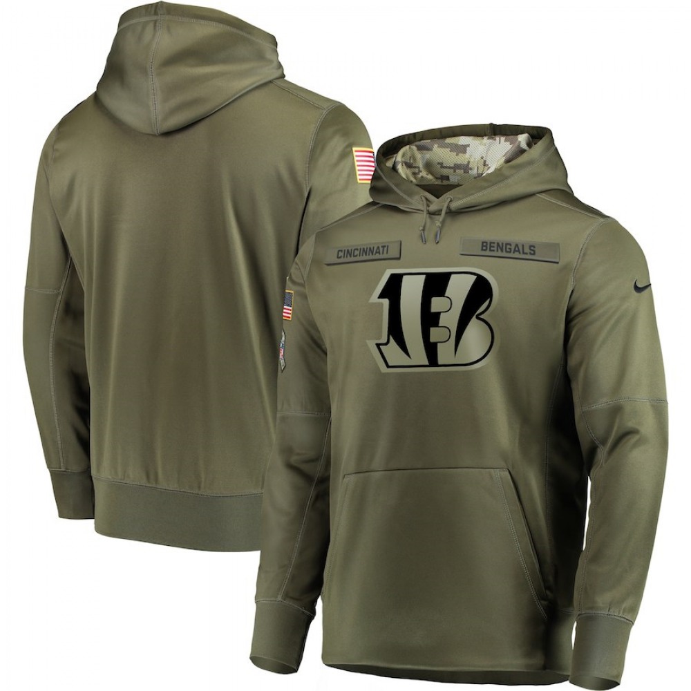 Men's Cincinnati Bengals 2018 Olive Salute to Service Sideline Therma Performance Pullover Stitched NFL Hoodie Men's Cincinnati Bengals 2018 Olive Salute to Service Sideline Therma Performance Pullover Stitched NFL Hoodie