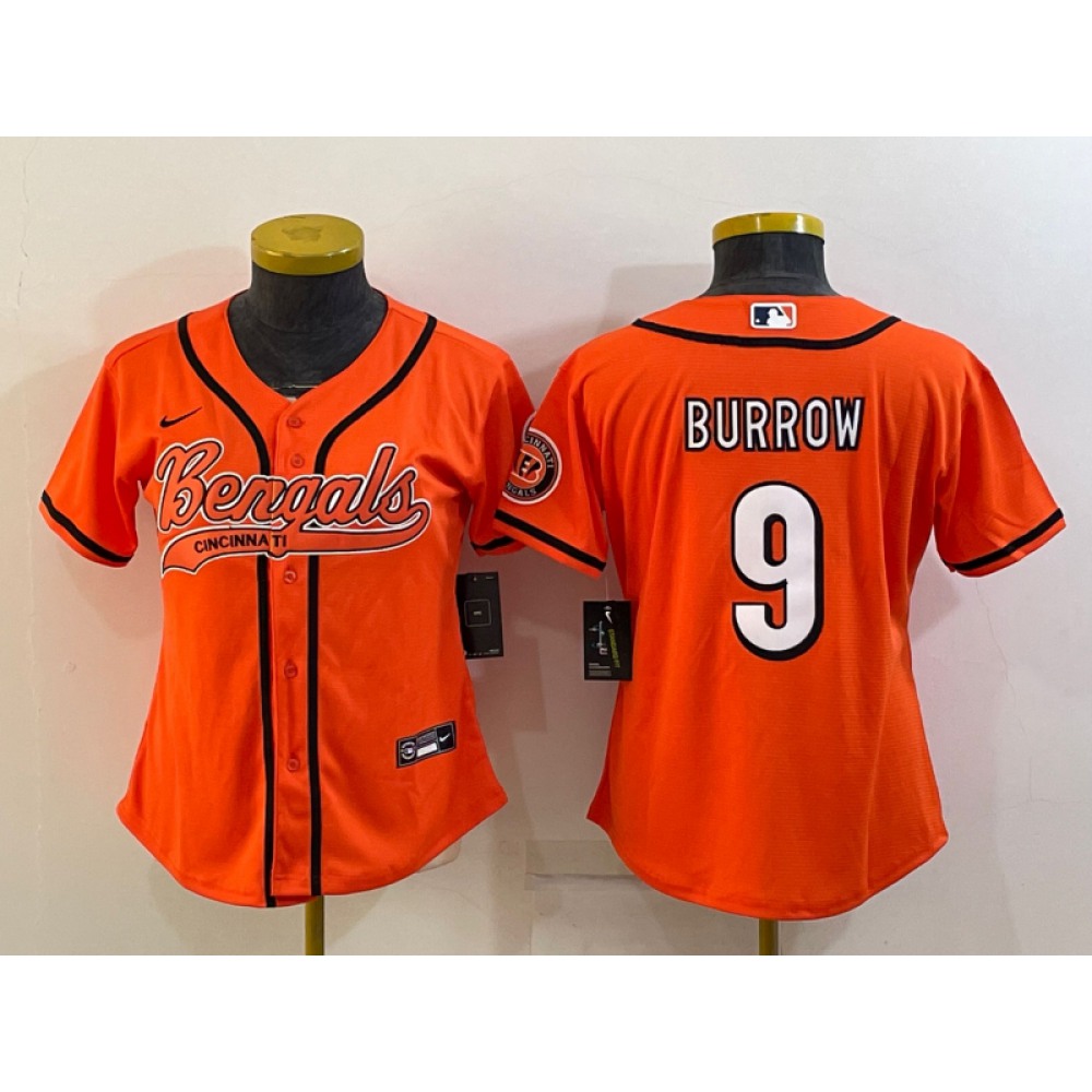 Youth Cincinnati Bengals #9 Joe Burrow Orange With Patch Cool Base Stitched Baseball Jersey Youth Cincinnati Bengals #9 Joe Burrow Orange With Patch Cool Base Stitched Baseball Jersey