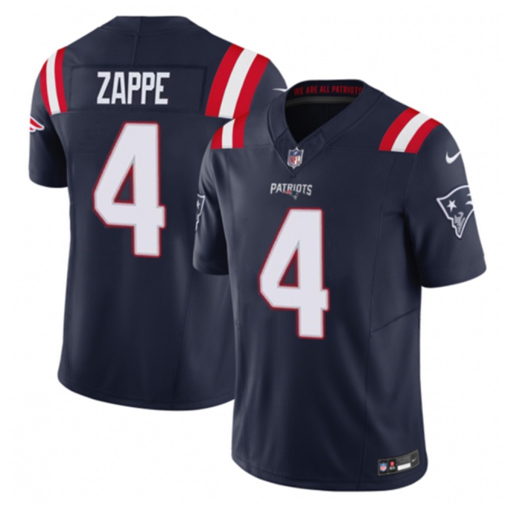 Men's New England Patriots #4 Bailey Zappe Navy 2023 F.U.S.E. Vapor Limited Stitched Football Jersey Men's New England Patriots #4 Bailey Zappe Navy 2023 F.U.S.E. Vapor Limited Stitched Football Jersey