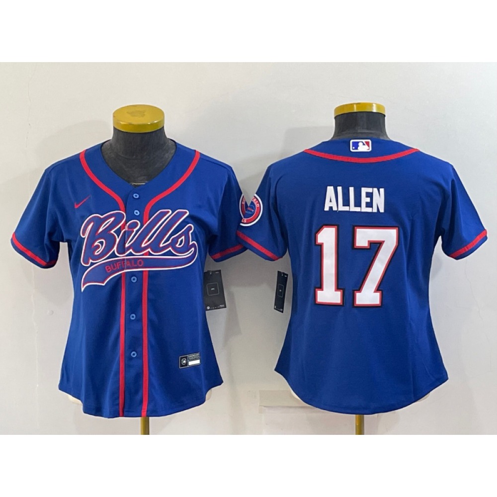 Women's Buffalo Bills #17 Josh Allen Royal With Patch Cool Base Stitched Baseball Jersey(Run Small) Women's Buffalo Bills #17 Josh Allen Royal With Patch Cool Base Stitched Baseball Jersey(Run Small)