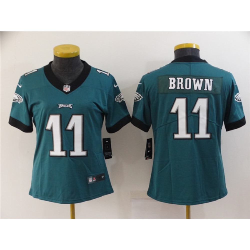 Women's Philadelphia Eagles #11 A. J. Brown Green Vapor Stitched Football Jersey(Run Small) Women's Philadelphia Eagles #11 A. J. Brown Green Vapor Stitched Football Jersey(Run Small)