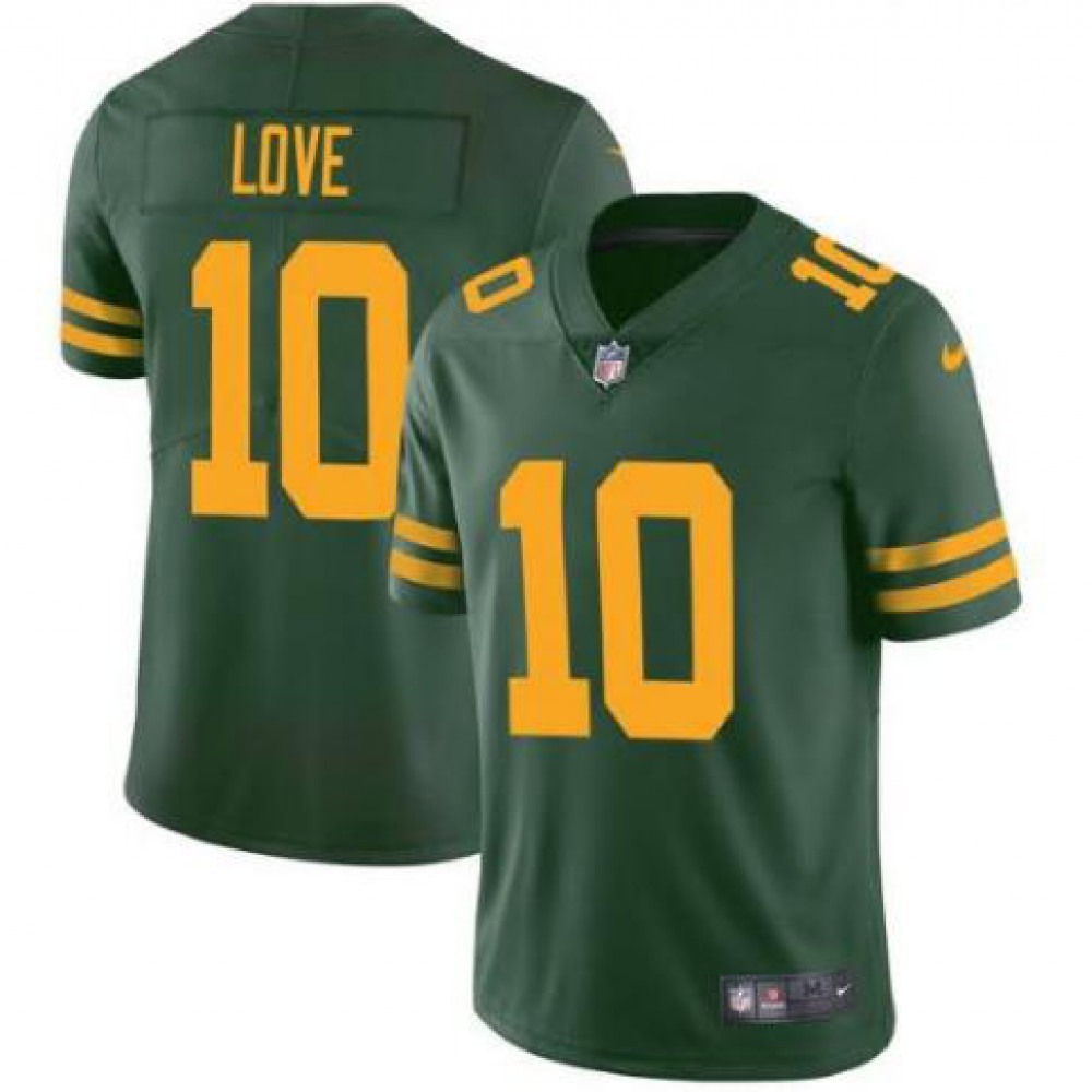 Men's Green Bay Packers #10 Jordan Love Green Color Rush Vapor Limited Stitched Football Jersey Men's Green Bay Packers #10 Jordan Love Green Color Rush Vapor Limited Stitched Football Jersey